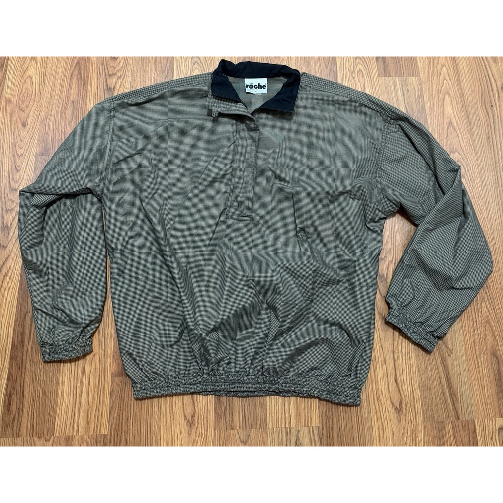 Roche Golf Windbreaker Mens Extra Large Vintage Houndstooth 1/4 Zip Made in USA